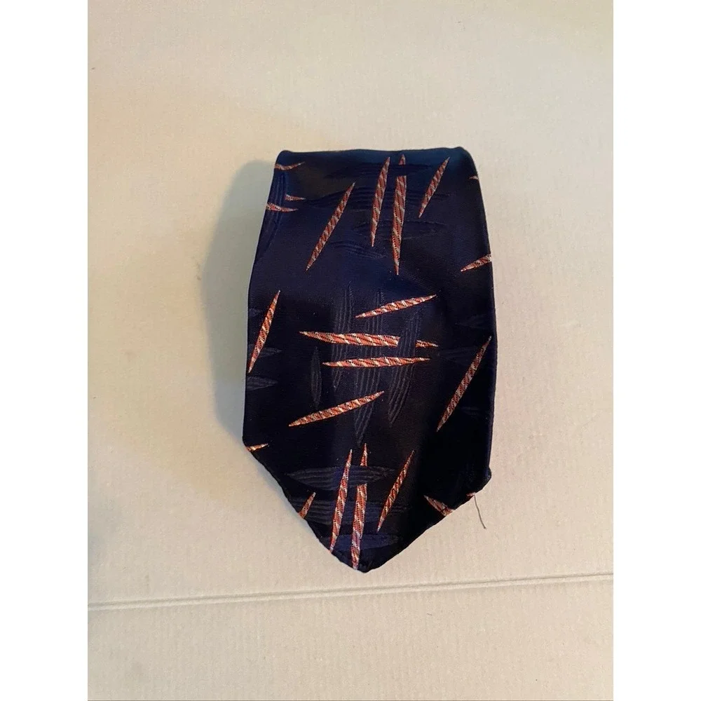 Parkway Cravats Mens Navy Blue Abstract Geometric Mid Century Modern Necktie